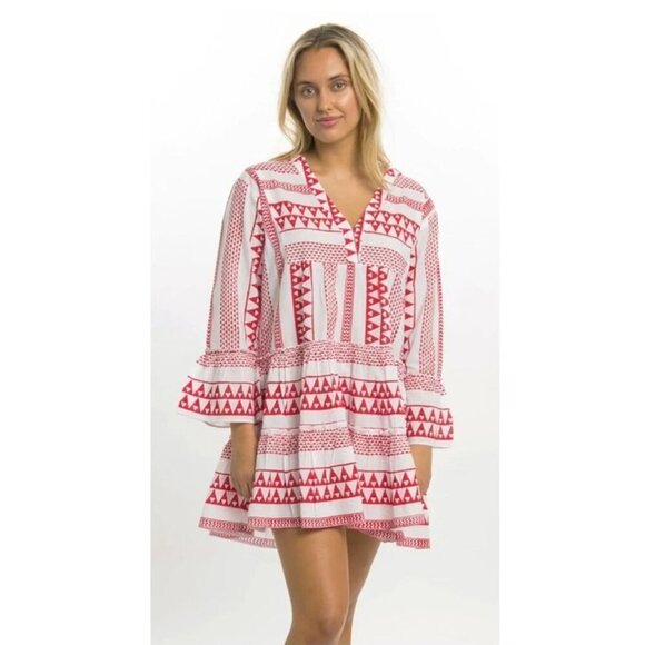 Bindu Salma Sz Small Boho Hippie Beach Vacation Casual Flared Sleeve Mini Dress - Picture 1 of 10